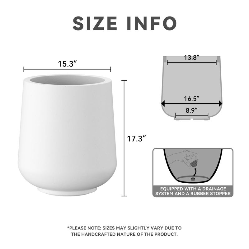 Kante 15.3" Dia Round Concrete Planter, Outdoor Indoor Large Plant Pots Containers with Drainage Hole and Rubber Plug for Home Garden Patio, Snow White - Image 2