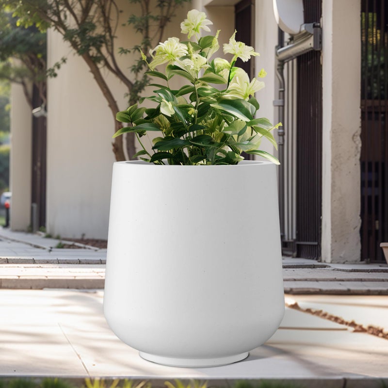 Kante 15.3" Dia Round Concrete Planter, Outdoor Indoor Large Plant Pots Containers with Drainage Hole and Rubber Plug for Home Garden Patio, Snow White - Image 5