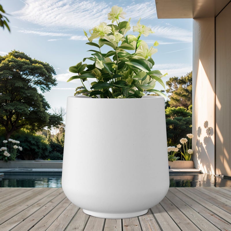 Kante 15.3" Dia Round Concrete Planter, Outdoor Indoor Large Plant Pots Containers with Drainage Hole and Rubber Plug for Home Garden Patio, Snow White - Image 3