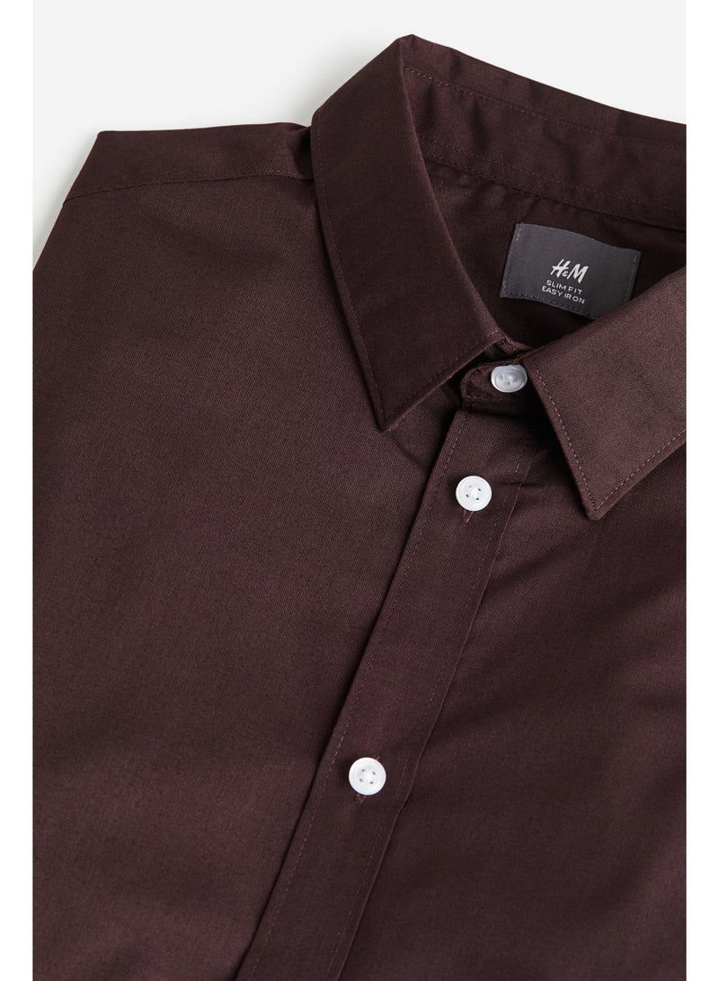 Divided by H&M قميص رجالي ضيق سهل الكي، بني داكن - Image 2