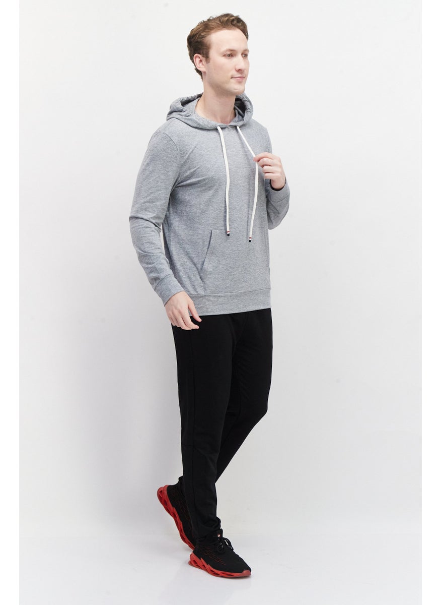 Fourlaps - Men Hooded Long Sleeve Heather Sweatshirt, Grey - Image 1