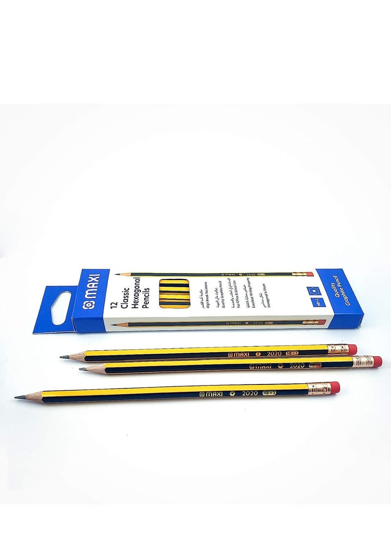 Maxi Hexagonal Graphite Pencil HB with Eraser tip 24pcs + Plastic Barrel Sharpener + PVC Free Classic Eraser-2pcs (Writing Combo Pack) - Image 2
