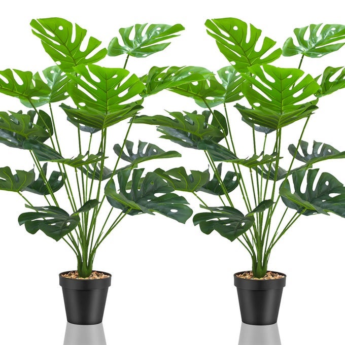 SET OF 2 FAKE PLANTS ARTIFICIAL PLANTS INDOOR DECORATIVE LARGE FAUX PLANTS ARTIFICIAL PALM TREE TALL PLASTIC PLANTS FOR OFFICE HOME INDOOR OUTDOOR DECOR 2 POTS OF ARTIFICIAL MONSTERA