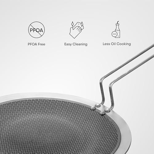 JUGTE Stainless Steel Honeycomb Frying Pan Non-Stick Pan with Stainless Steel Handle Stay Cool Non Toxic Dishwasher and Oven Safe Suitable for All Hob Types (Steel Roti Tawa 28Cm) - Image 2