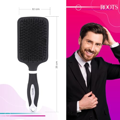 ROOTS Truglam Black Paddle Hair Brush | Rounded Ball Tip Bristles | Quick Detangling & Scalp Massage | For All Hair Types | For Men & Women | Length - 9.8 Inch, Model No - 9886 - Image 5