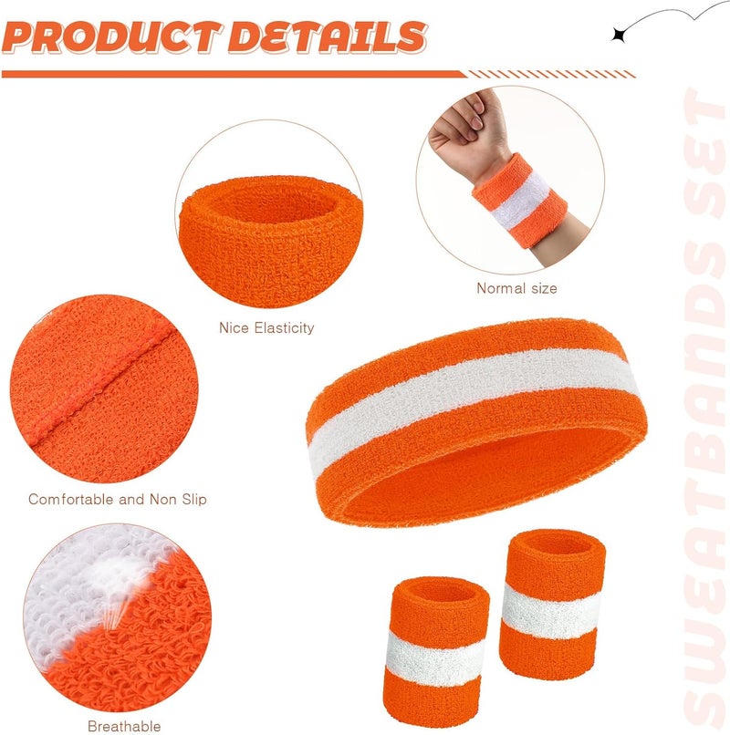 Bememo 6 Pcs Neon Sweatbands Set for Men Women 80s Tennis Striped Headband Sports Wristband Set Costumes Glow Cosplay Party - Image 4