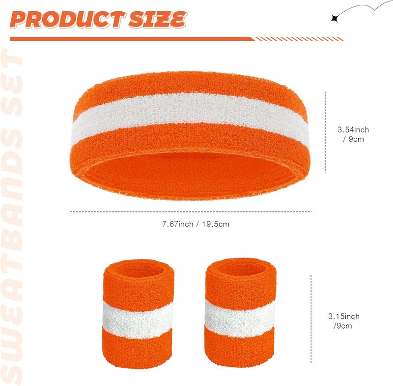 Bememo 6 Pcs Neon Sweatbands Set for Men Women 80s Tennis Striped Headband Sports Wristband Set Costumes Glow Cosplay Party - Image 2