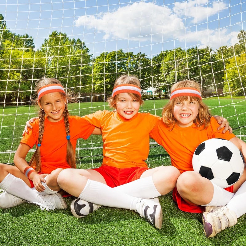 Bememo 6 Pcs Neon Sweatbands Set for Men Women 80s Tennis Striped Headband Sports Wristband Set Costumes Glow Cosplay Party - Image 5