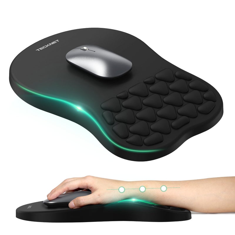 TECKNET Ergonomic Mouse Pad with Wrist Rest, Soft Mousepad with Massage Design, Memory Foam and Non-Slip PU Base for Pain Relief, Gaming Mouse Pad for Desk, Home, Office, 12x8 Inches, Black - Image 1