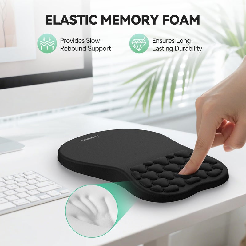 TECKNET Ergonomic Mouse Pad with Wrist Rest, Soft Mousepad with Massage Design, Memory Foam and Non-Slip PU Base for Pain Relief, Gaming Mouse Pad for Desk, Home, Office, 12x8 Inches, Black - Image 4