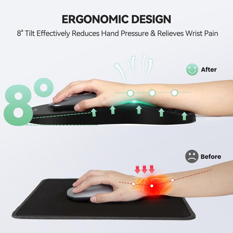 TECKNET Ergonomic Mouse Pad with Wrist Rest, Soft Mousepad with Massage Design, Memory Foam and Non-Slip PU Base for Pain Relief, Gaming Mouse Pad for Desk, Home, Office, 12x8 Inches, Black - Image 3