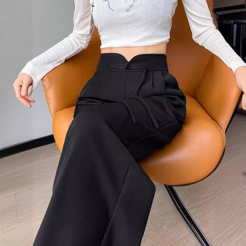 Good Hemming, Good Quality, Straight And Smooth Suit, Wide-Leg Pants, New Chinese Irregular High Waist, Well Designed, Slimming And Loose Style - Image 2