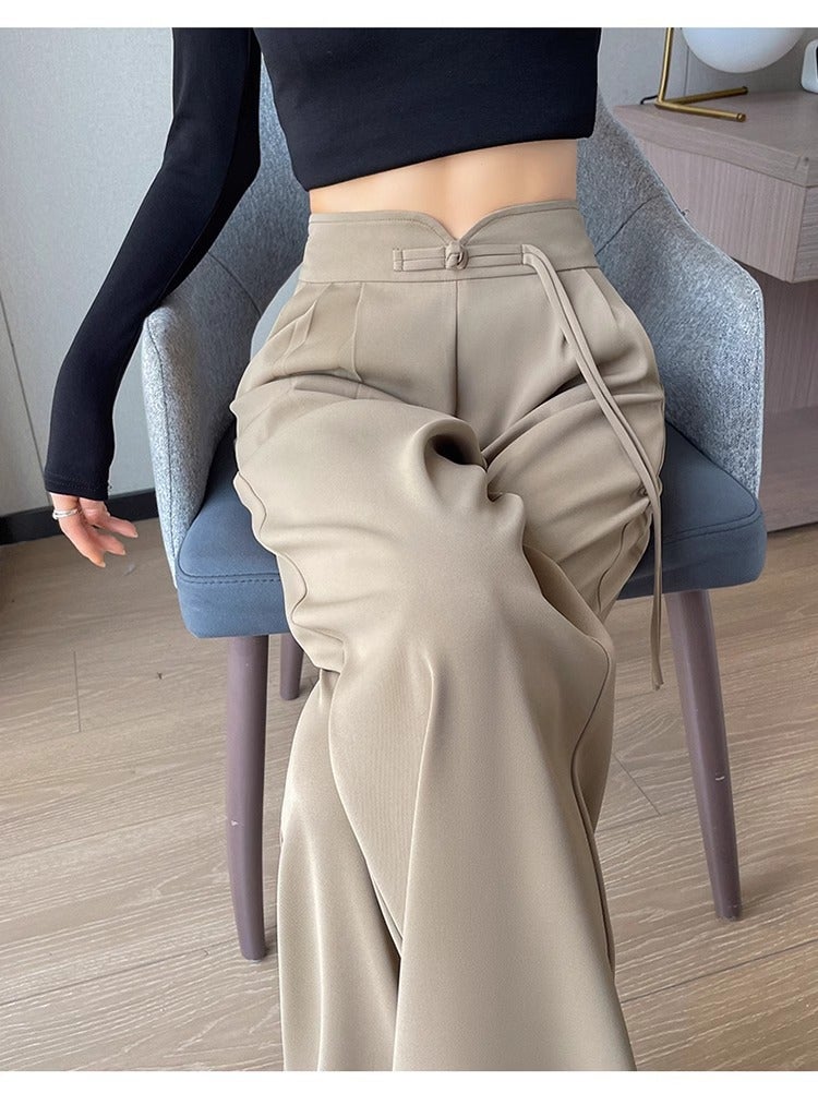 Good Hemming, Good Quality, Straight And Smooth Suit, Wide-Leg Pants, New Chinese Irregular High Waist, Well Designed, Slimming And Loose Style - Image 1