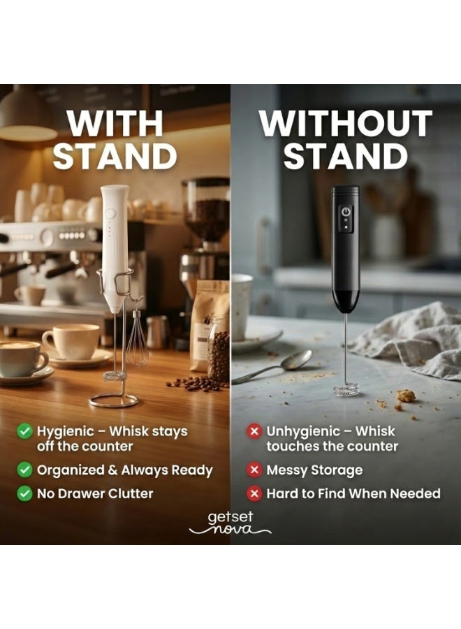 getsetnova Milk Frother for Coffee, Rechargeable Electric Handheld Frother Wand with Dual Whisk, 3 Speed Settings, Fast Recharge, Powerful Motor, Handheld Mixer Electric with Stand - Image 2