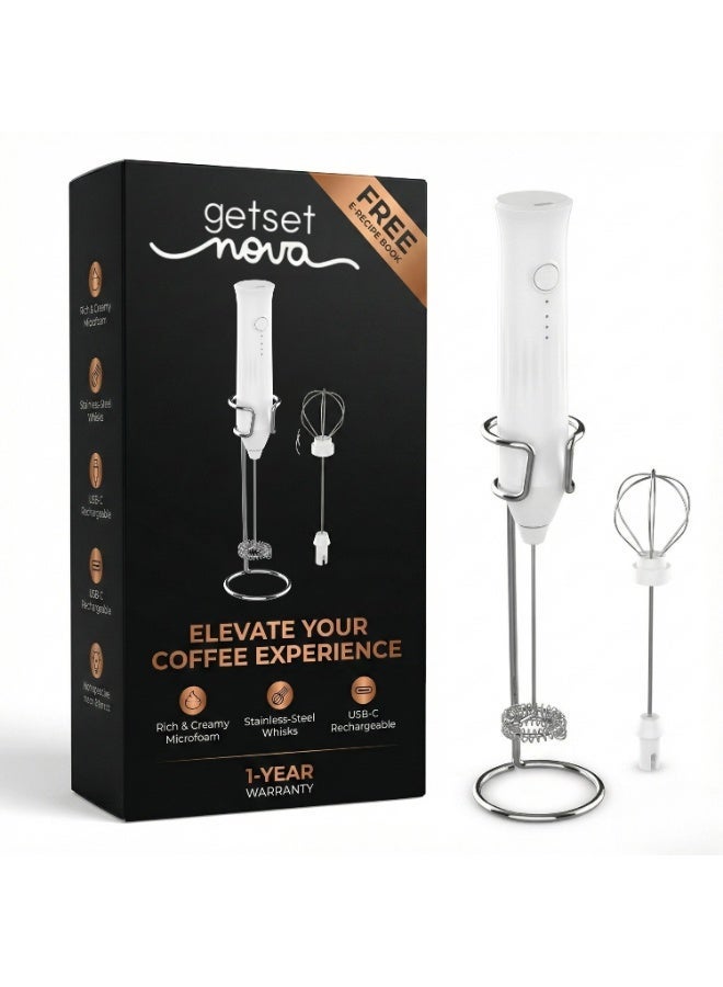 getsetnova Milk Frother for Coffee, Rechargeable Electric Handheld Frother Wand with Dual Whisk, 3 Speed Settings, Fast Recharge, Powerful Motor, Handheld Mixer Electric with Stand - Image 1