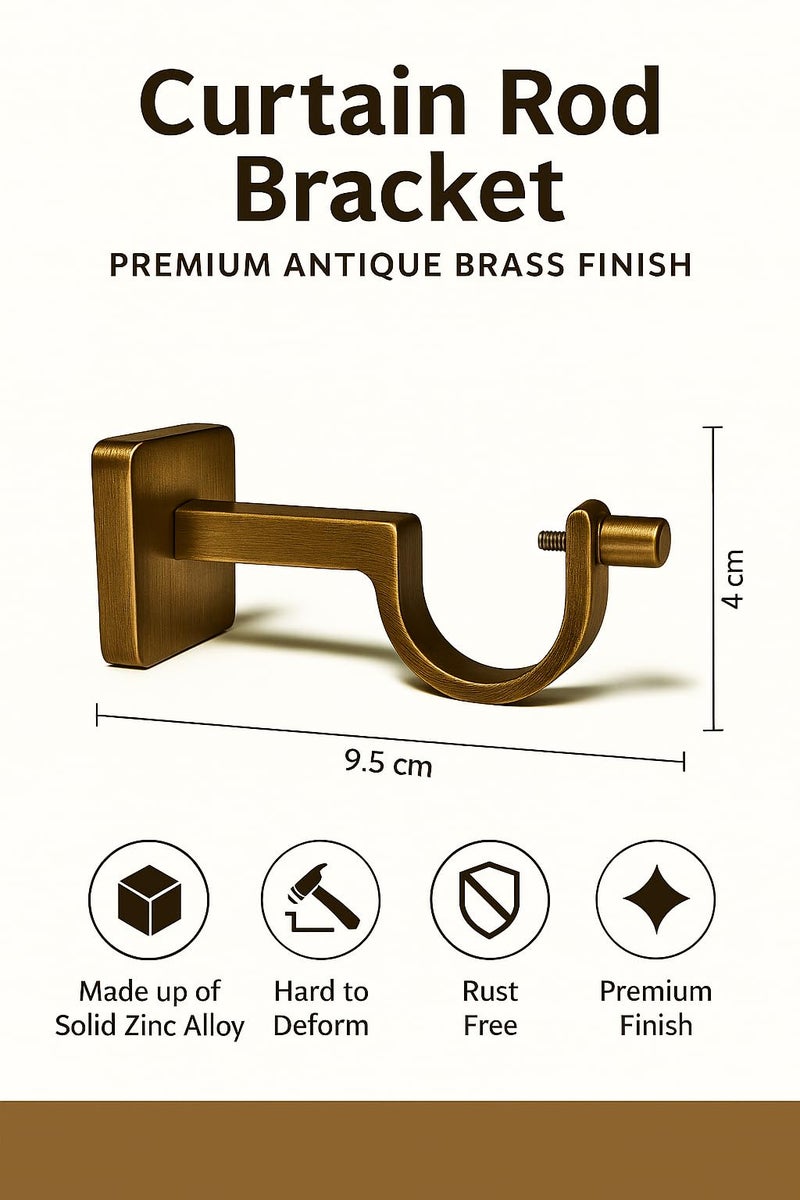 Colornest Curtain Rod Brackets for 1-Inch Curtain Pole | Premium Metal Curtain Holders, 35 Kg Load Capacity| Wall Mount Support Hardware - 2 pcs Antique Brass - Image 4