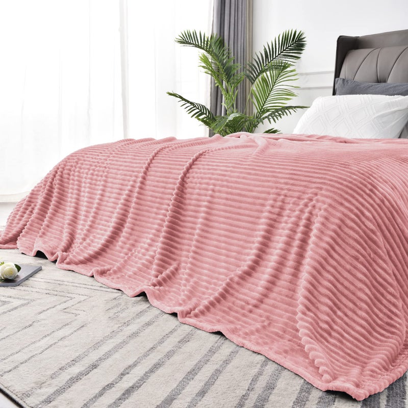 BEDELITE BEDELITE Fleece Blanket Queen Size - 3D Ribbed Jacquard Soft and Warm Decorative Fuzzy Blankets - Cozy  Fluffy  Plush Lightweight Throw Blankets for Couch  Bed  Sofa(Pink  90x90 inches)  - Image 1