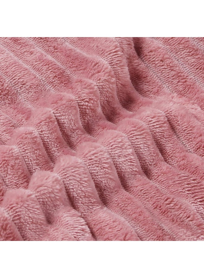 BEDELITE BEDELITE Fleece Blanket Queen Size - 3D Ribbed Jacquard Soft and Warm Decorative Fuzzy Blankets - Cozy  Fluffy  Plush Lightweight Throw Blankets for Couch  Bed  Sofa(Pink  90x90 inches)  - Image 4