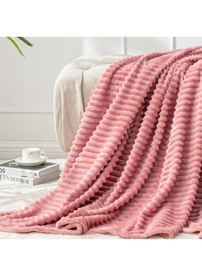 BEDELITE BEDELITE Fleece Blanket Queen Size - 3D Ribbed Jacquard Soft and Warm Decorative Fuzzy Blankets - Cozy  Fluffy  Plush Lightweight Throw Blankets for Couch  Bed  Sofa(Pink  90x90 inches)  - Image 2
