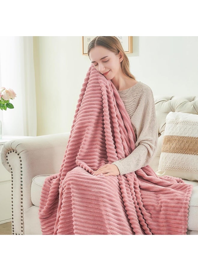 BEDELITE BEDELITE Fleece Blanket Queen Size - 3D Ribbed Jacquard Soft and Warm Decorative Fuzzy Blankets - Cozy  Fluffy  Plush Lightweight Throw Blankets for Couch  Bed  Sofa(Pink  90x90 inches)  - Image 3