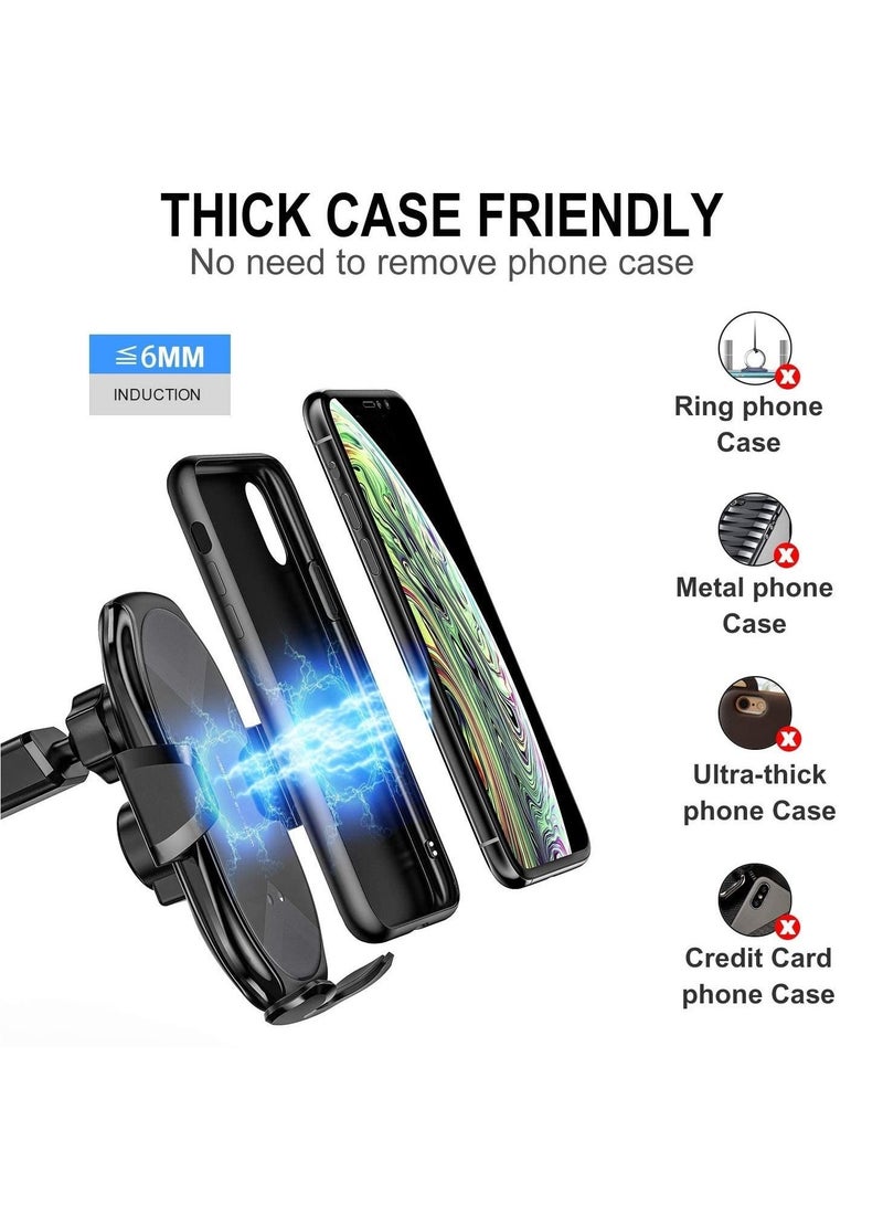 Captaintech Wireless Car Charger,15W Qi Fast Charging Auto-Clamping Car Phone Holder, Air Vent Windshield Dashboard Car Phone Mount, Long Arm Suction Cup Phone Holder for iPhone or Android Phone - Image 5