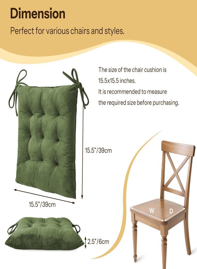 FlyGulls Kitchen Chair Cushions Set of 2 Tufted Square Seat Cushions with Ties Plush Chair Pad for Kitchen Dining Room Office(15.5"x15.5" Green) - Image 2