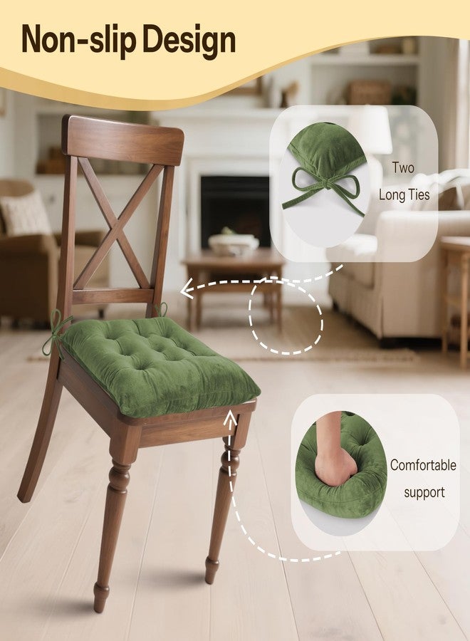 FlyGulls Kitchen Chair Cushions Set of 2 Tufted Square Seat Cushions with Ties Plush Chair Pad for Kitchen Dining Room Office(15.5"x15.5" Green) - Image 4
