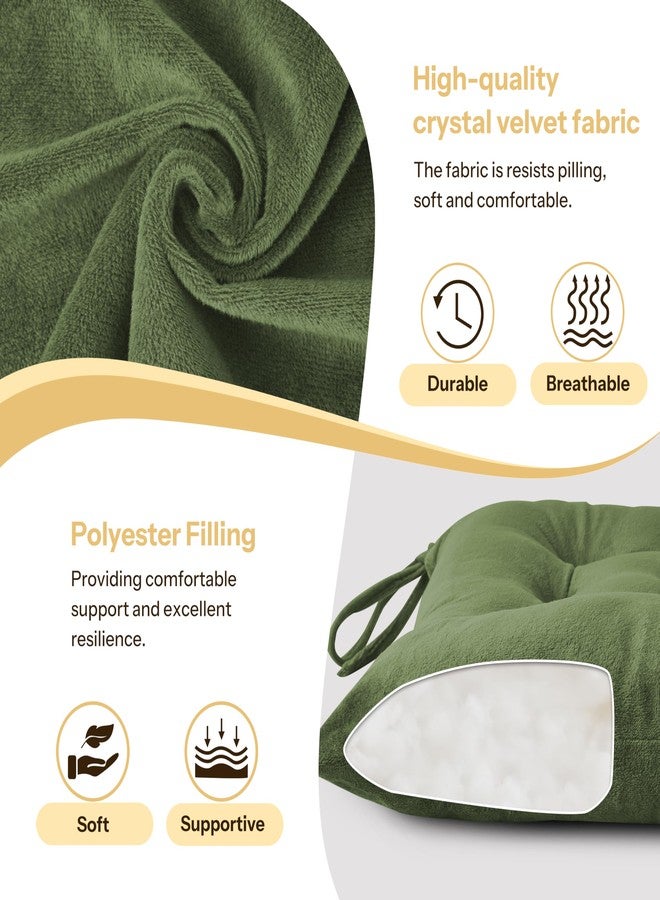 FlyGulls Kitchen Chair Cushions Set of 2 Tufted Square Seat Cushions with Ties Plush Chair Pad for Kitchen Dining Room Office(15.5"x15.5" Green) - Image 3
