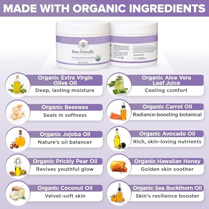BeeFriendly Organic Corrective Cream, USDA Certified Face Moisturizer Rich Anti Aging Facial Night Cream For Sensitive Skin Aids With Fine Lines, Wrinkles, Crows Feet, Eyes, Face, Neck 2 oz - Image 3