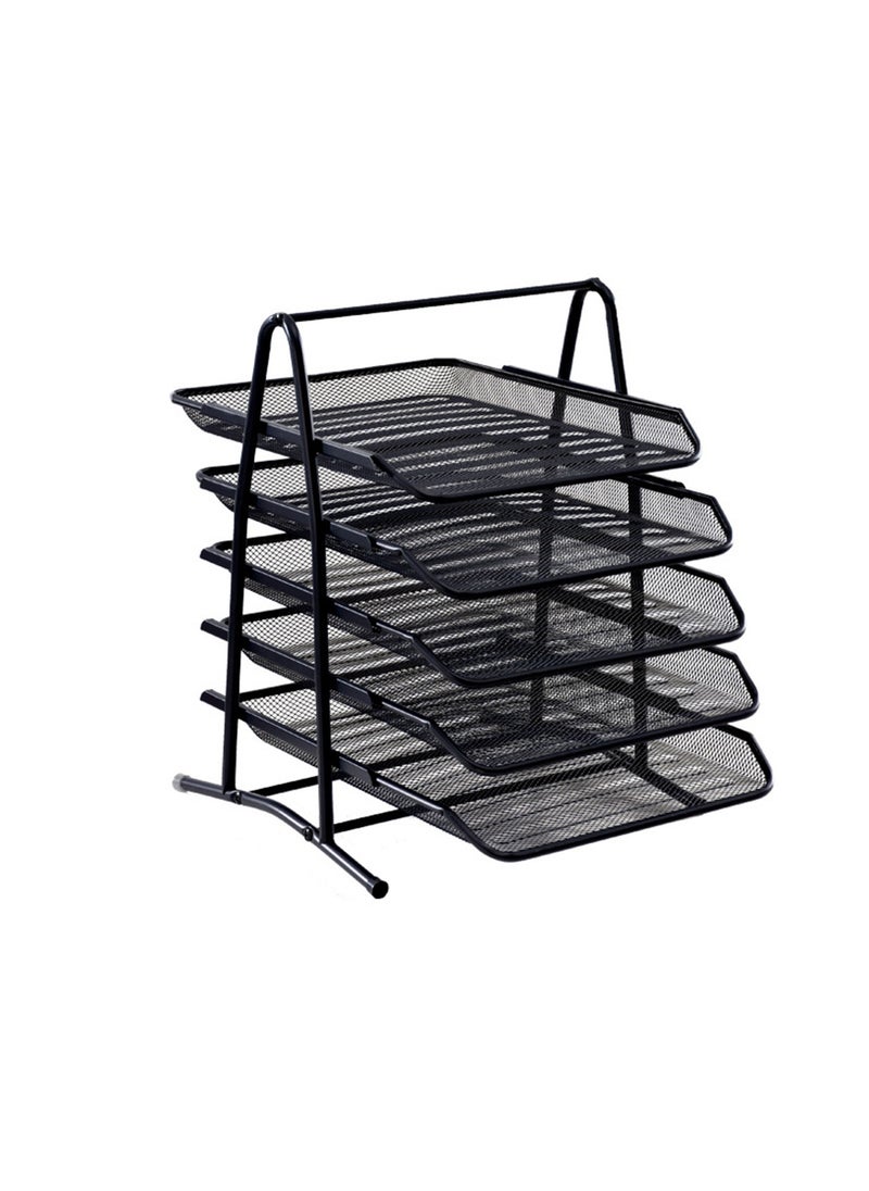 Rightsure tech 5-Tier Document Tray,Letter Tray Desk Organizer, Mesh Tray, Document, Letter, Office Paper Organizer, Black (5 Shelves Silver)  - Image 1