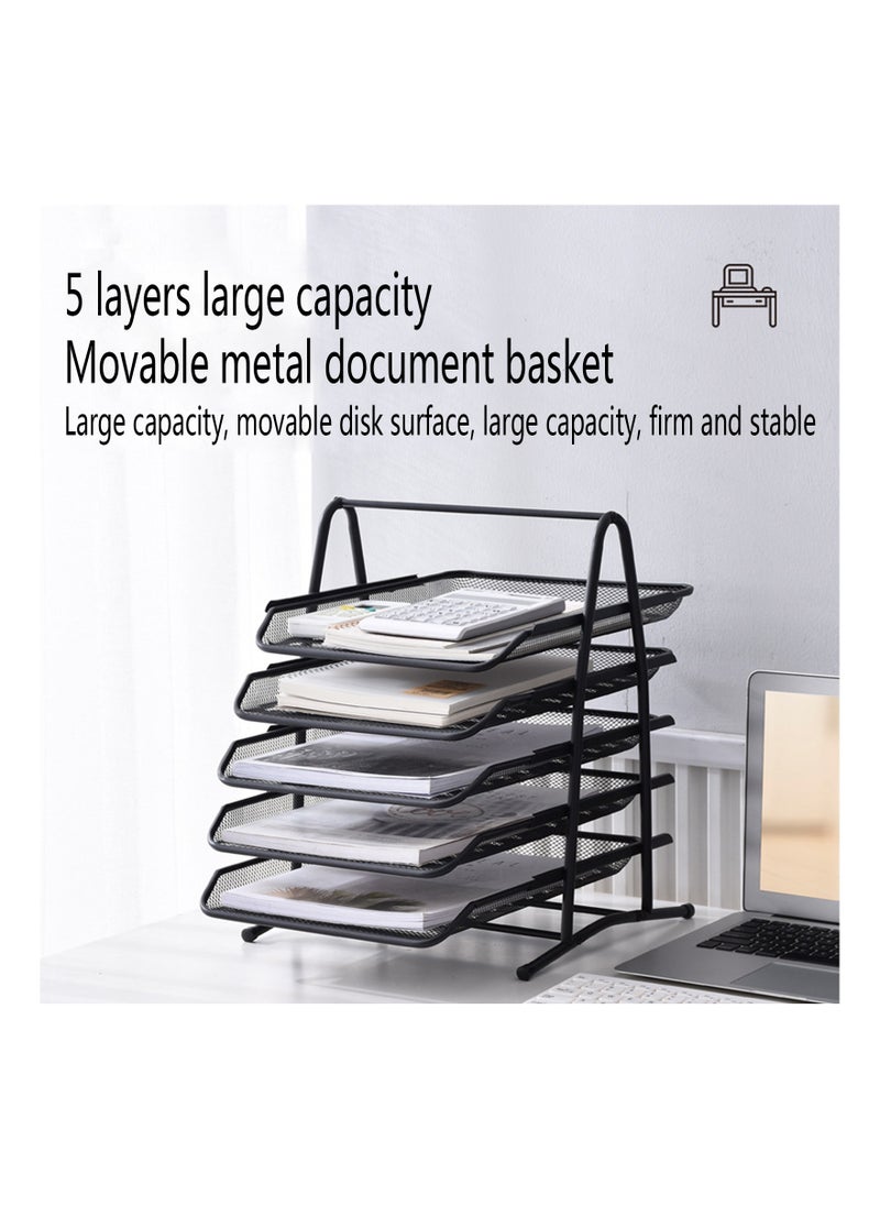 Rightsure tech 5-Tier Document Tray,Letter Tray Desk Organizer, Mesh Tray, Document, Letter, Office Paper Organizer, Black (5 Shelves Silver)  - Image 3