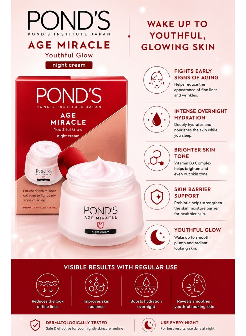 بوندس كريم الليل بوندز Age Miracle Youthful Glow بحجم 50 جم، كريم مضاد لعلامات التقدم في السن مع ريتينول C ومركب فيتامين B3 وحمض الهيالورونيك، لترطيب البشرة وتحسين مظهر الخطوط الدقيقة وإشراقة البشرة - Image 4