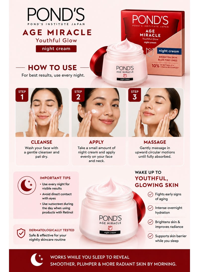 بوندس كريم الليل بوندز Age Miracle Youthful Glow بحجم 50 جم، كريم مضاد لعلامات التقدم في السن مع ريتينول C ومركب فيتامين B3 وحمض الهيالورونيك، لترطيب البشرة وتحسين مظهر الخطوط الدقيقة وإشراقة البشرة - Image 5
