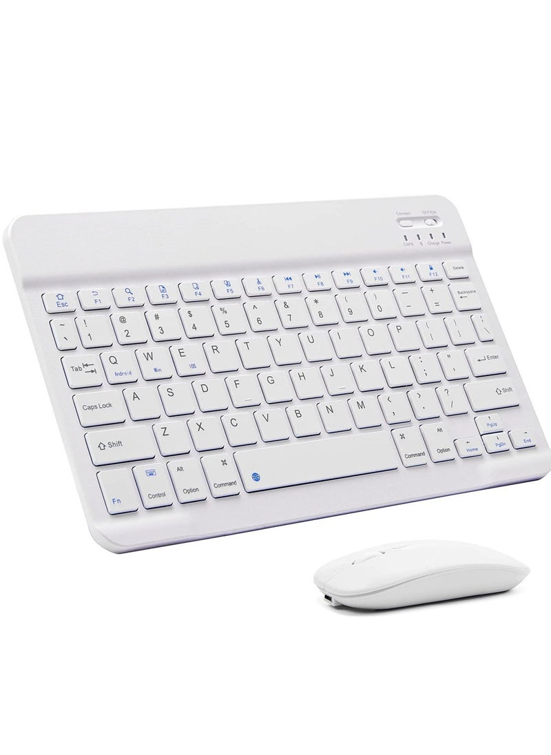 ELTRAZONE - Ultra-Slim Bluetooth Keyboard and Mouse Combo Rechargeable Portable Wireless Keyboard Mouse Set for Apple iPad iPhone iOS 13 and Above Samsung Tablet Phone Smartphone Android Windows (White - Image 1