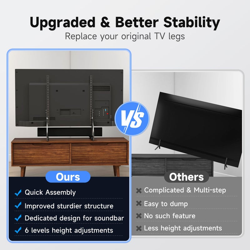 XINLEI Universal Table Top TV Stand for Most 22 to 65 inch LCD LED Plasma Flat Screen TVs, Height Adjustable Leg TV Replacement Stand, Max VESA 800x500mm, Support up to 120lbs ML1760E - Image 5