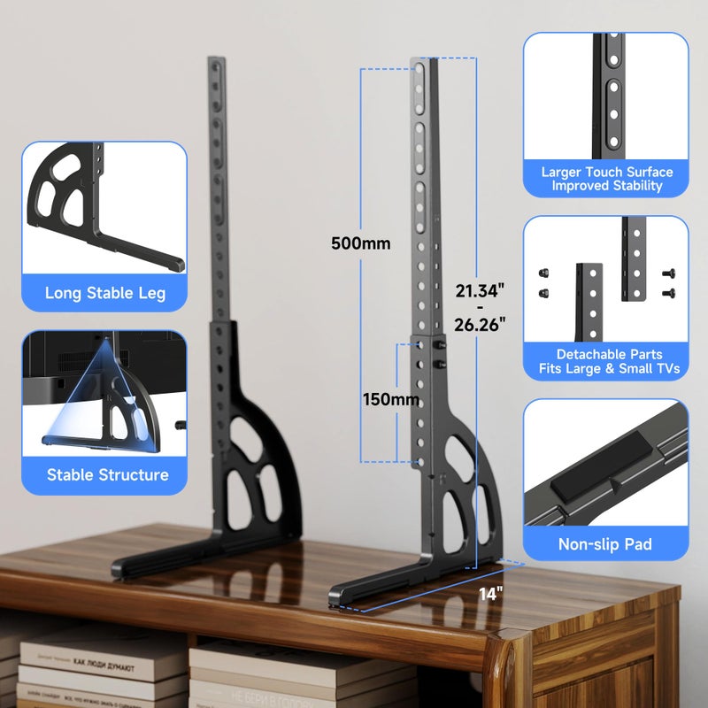 XINLEI Universal Table Top TV Stand for Most 22 to 65 inch LCD LED Plasma Flat Screen TVs, Height Adjustable Leg TV Replacement Stand, Max VESA 800x500mm, Support up to 120lbs ML1760E - Image 4