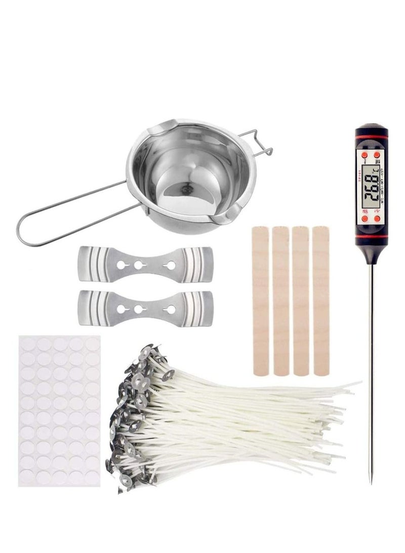 Captaintech Candle Wax Candle Making Kit Supplies Includes Double Spouts Boiler Pot, 50Pcs Candle Wicks, 50Pcs Wick Stickers, 1Pc Thermometer, 2Pc 3-Hole Candle Wicks Holder and 4 Stirring Sticks - Image 1
