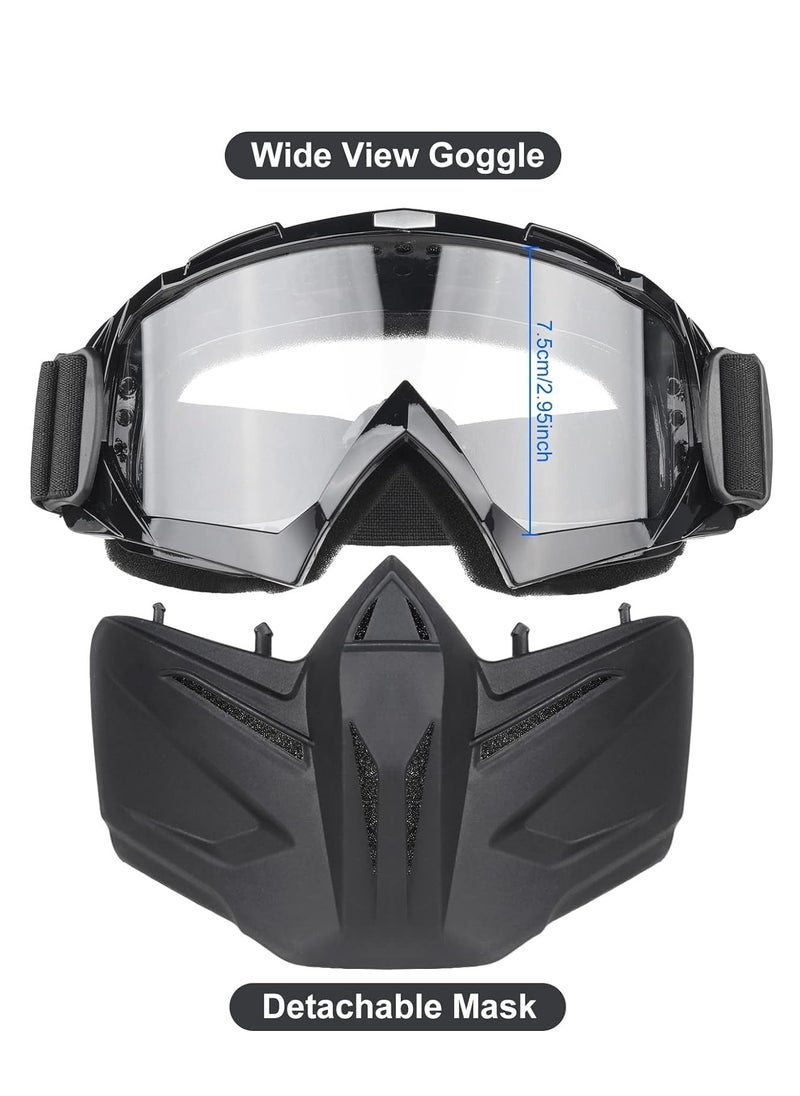 RATSAW Motorcycle Goggles Detachable Face Mask Airsoft Mask Full Face Protective Gear Compatible with Helmet for Men Women Kids Youth Detachable Clear Goggles for Motorcycle ATV Dirt Bike  - Image 2