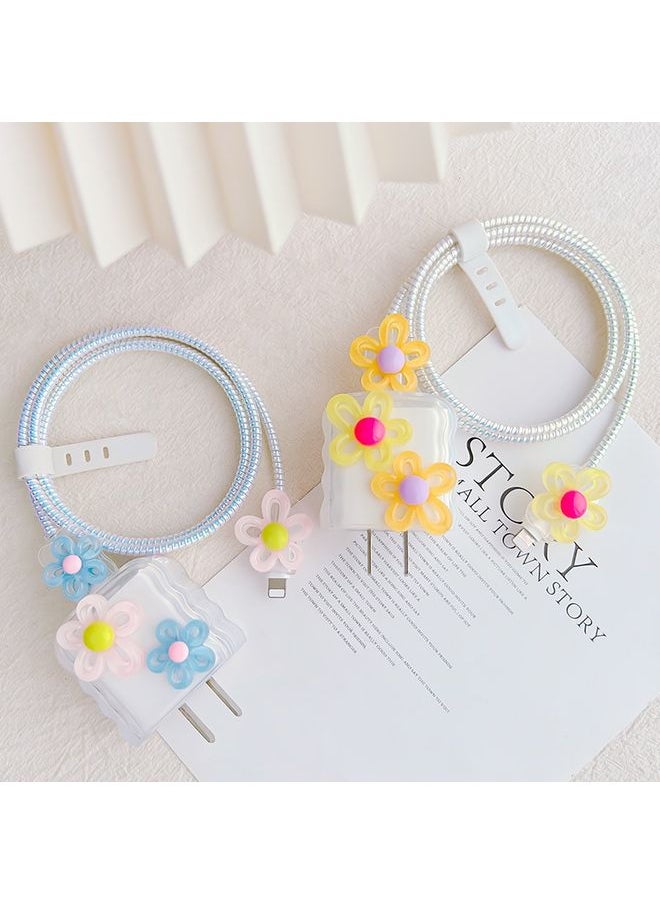 HuHa - For Apple 18W/20W Flower Shape Charger Protective Case Data Cable Biter(Pink And Blue) - Image 1
