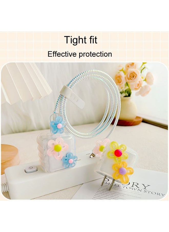 HuHa - For Apple 18W/20W Flower Shape Charger Protective Case Data Cable Biter(Pink And Blue) - Image 1
