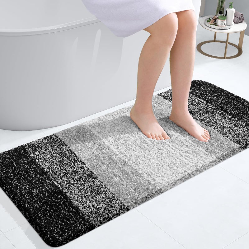 OLANLY Bathroom Runner Rugs 47x20 Extra Soft Absorbent Microfiber Bath Rugs Rubber Backing Quick Dry Machine Washable Bath Mats for Bathroom Floor Tub and Shower Home Decor Accessories Black