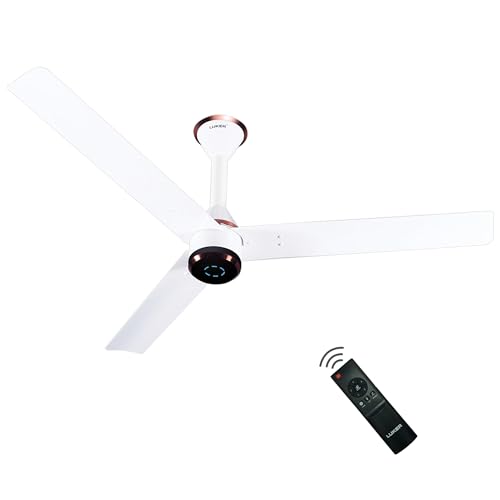 LUKER JVLuker USA Crown Plus 1200mm BLDC Ceiling Fans with Remote, BEE 5 star Rated Energy Saving Ceiling Fan for Living Room, High Air Delivery with LED Indicators, White-White-Copper - Image 1