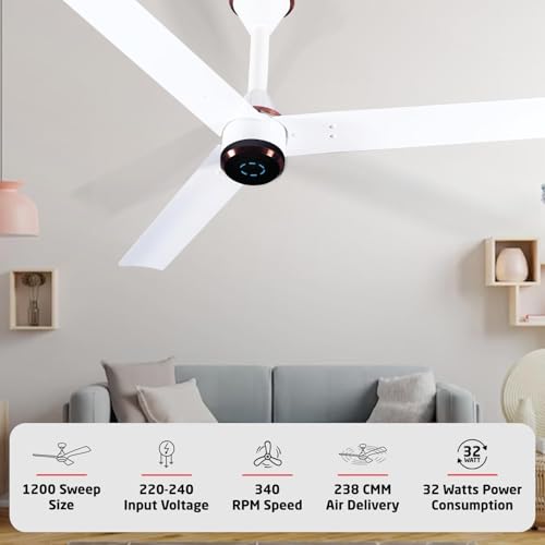 LUKER JVLuker USA Crown Plus 1200mm BLDC Ceiling Fans with Remote, BEE 5 star Rated Energy Saving Ceiling Fan for Living Room, High Air Delivery with LED Indicators, White-White-Copper - Image 5
