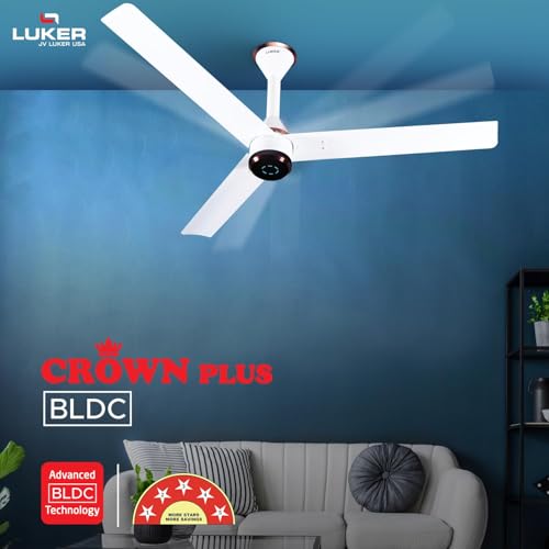 LUKER JVLuker USA Crown Plus 1200mm BLDC Ceiling Fans with Remote, BEE 5 star Rated Energy Saving Ceiling Fan for Living Room, High Air Delivery with LED Indicators, White-White-Copper - Image 2