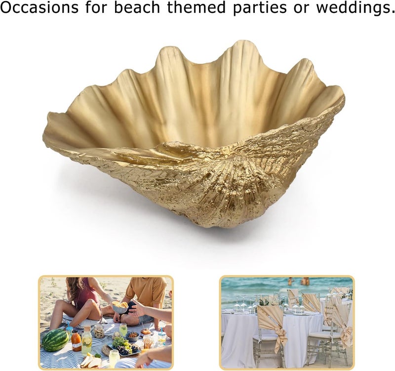 ALIWINER Space saving design picks Medium Gold Scalloped Clam Shell Bowl Sea Shell Decor for Nautical Beach House,Coastal Decor Gift of Housewarming and Wedding Party Ventilated design - Image 5