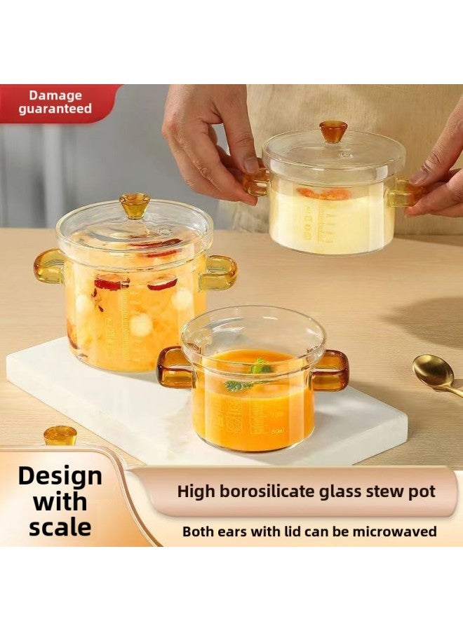 High Temperature Resistant Glass Stew Pot Steamed Egg Bowl Lead-free High Borosilicate Glass Tableware Household Baby Baby Special Double Ear Pot-Specifications:About-Capacity:401-500ml - Image 1