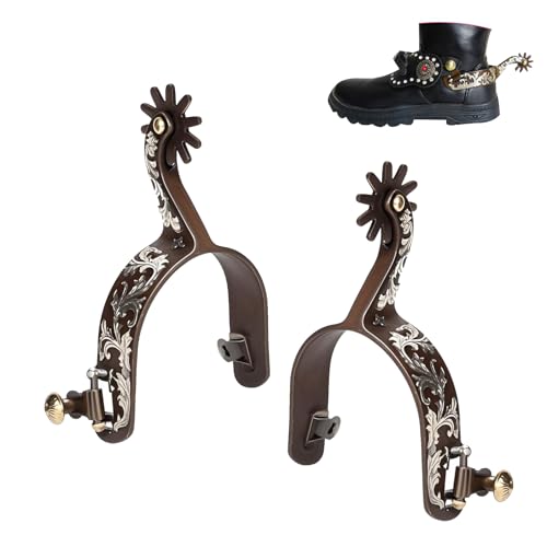 ASHATA 2Pcs Western Spurs Vintage Carved Spurs Retro Bronze Low Carbon Steel Horse Spurs with Turnable Gear for Horse - Image 1