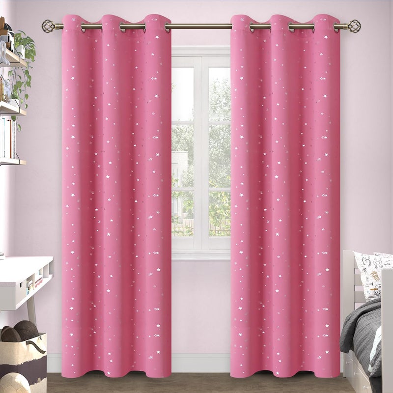 BGment Pink Star Blackout Curtains for Kid's Bedroom - Grommet Thermal Insulated Room Darkening Printed Curtains for Girl Room  Set of 2 Panels  38 x 84 Inch - Image 1