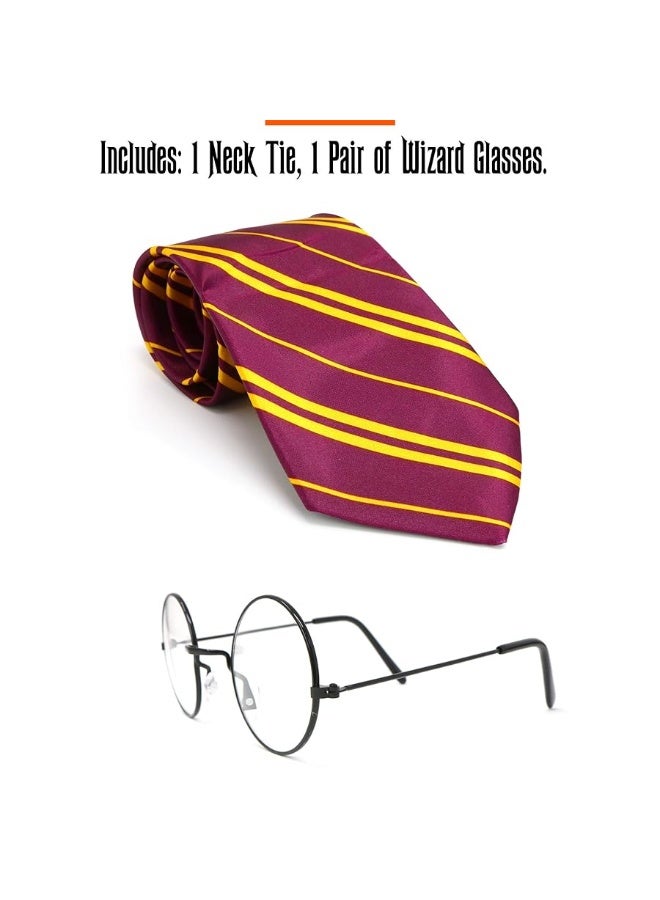 Skeleteen Wizard Glasses and Tie - Maroon And Gold Dress Up Tie and Black Round Glasses Set - 1 Pair - Image 5