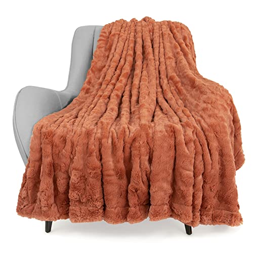 TOONOW Faux Fur Luxury Throw BlanketDouble Side Soft Fluffy Shaggy Fuzzy Blanket for Couch Sofa Bed Carnelian Throw